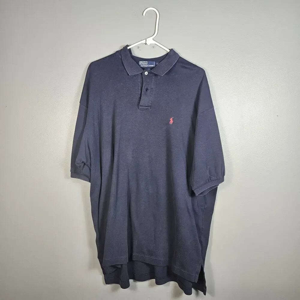 Ralph Lauren Men's XL Polo Short Sleeve Navy Blue With Red‎ Pony 100% Cotton